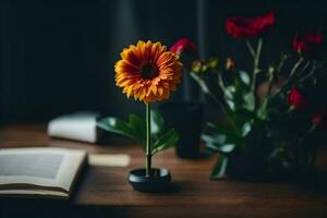 uma flor em uma mesa. gerado por IA foto