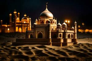 uma modelo do uma mesquita dentro a deserto às noite. gerado por IA foto