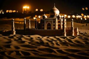 uma taj mahal dentro a deserto às noite. gerado por IA foto