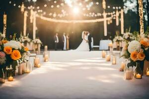 uma Casamento cerimônia com velas e flores gerado por IA foto