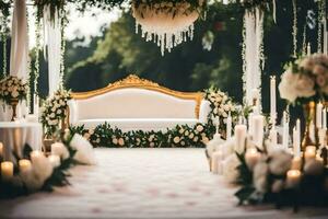 uma Casamento cerimônia com velas e flores gerado por IA foto