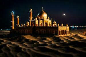 uma pequeno modelo do uma mesquita dentro a deserto. gerado por IA foto