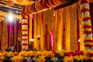 uma Casamento cerimônia com amarelo e laranja flores gerado por IA foto