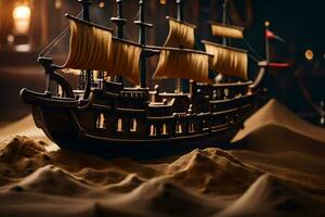 uma modelo do uma pirata navio dentro a deserto. gerado por IA foto