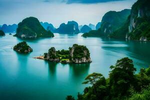 a lindo panorama do Halong baía. gerado por IA foto