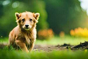 uma cachorro é caminhando dentro a grama. gerado por IA foto