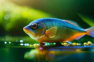 peixe dentro a água com amarelo e verde plantas. gerado por IA foto