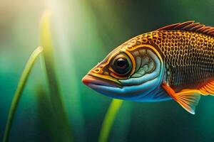 uma peixe com uma brilhante laranja e amarelo corpo. gerado por IA foto