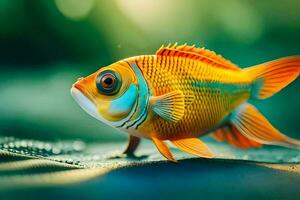 uma peixe com brilhante laranja e azul cores. gerado por IA foto