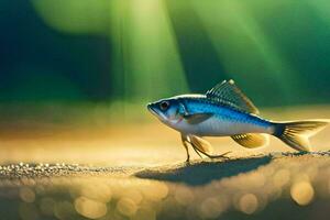 uma peixe em a de praia com luz solar brilhando. gerado por IA foto