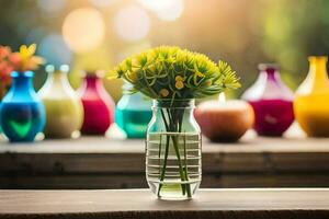 flores dentro uma vaso em uma mesa. gerado por IA foto