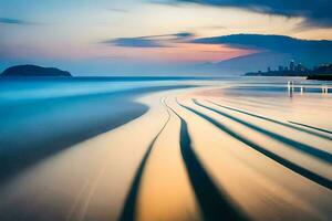 uma grandes exposição fotografia do ondas em a de praia. gerado por IA foto