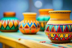 colorida vasos em uma mesa. gerado por IA foto