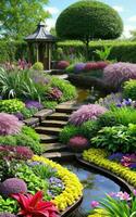 foto realista sortimento lindo florescendo flores dentro a jardim meio Ambiente criada com ai generativo