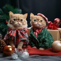 adorável animais de estimação dentro festivo roupas com Natal apresenta foto