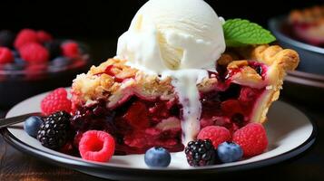 misturado baga torta com streusel cobertura, uma colorida e frutado sobremesa foto