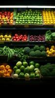fresco frutas e legumes em estante dentro supermercado ai gerado foto