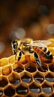 abelha em favo de mel fundo com cópia de espaço ai gerado foto