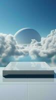 nublado céu pódio para produtos mostruário vertical Móvel papel de parede ai gerado foto