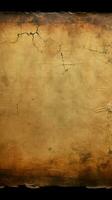 Antiguidade pergaminho textura exibindo envelhecido papel com Sombrio fronteiras vertical Móvel papel de parede ai gerado foto