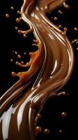 chocolate cascata, aveludado molho fluindo graciosamente a partir de uma frente Visão vertical Móvel papel de parede ai gerado foto