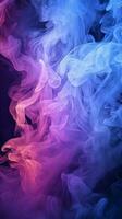 enigmático cheio de fumaça Trevas iluminado de roxa e azul holofotes vertical Móvel papel de parede ai gerado foto
