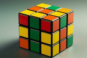 enigma aficionados deleite rubiks cubo dentro amarelo, laranja, e verde ai gerado foto