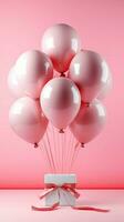 pastel balões em Rosa fundo 3d Renderização, aniversário festa fundo, cópia de espaço vertical Móvel papel de parede ai gerado foto