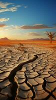 climas marca rachado deserto terra expõe severo impacto do mudando meio Ambiente vertical Móvel papel de parede ai gerado foto