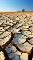 seco terra dentro a deserto rachado solo crosta clima mudança vertical Móvel papel de parede ai gerado foto