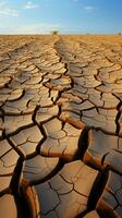 secas evidência rachado deserto solo crosta reflete clima alterar árido consequências vertical Móvel papel de parede ai gerado foto