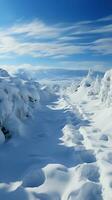 trilha do subida humano pegadas marca Nevado encosta escalar com determinado passos vertical Móvel papel de parede ai gerado foto