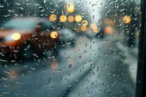 congelando transformação carro janela captura misturado chuva neve rua cena ai gerado foto