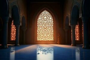 luas □ Gentil brilho enriquece a interior do a islâmico mesquita ai gerado foto