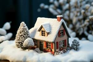 casa modelo dentro uma Nevado contexto, enfatizando inverno aquecimento conceito ai gerado foto