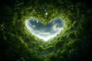 ilustração do floresta marquise formando uma coração forma dentro a céu ai gerado foto