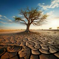 árvore em rachado terra significa clima mudança impacto, seca, e de Meio Ambiente crise para social meios de comunicação postar Tamanho ai gerado foto