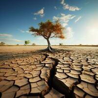 árvore em rachado terra significa clima mudança impacto, seca, e de Meio Ambiente crise para social meios de comunicação postar Tamanho ai gerado foto