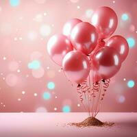 sonhadores celebração, pastel balões em Rosa pano de fundo, 3d renderizado, amplo cópia de espaço para social meios de comunicação postar Tamanho ai gerado foto