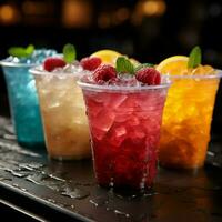 gelado copos aguarde colorida fruta lama congeladas alegria dentro vibrante goles para social meios de comunicação postar Tamanho ai gerado foto