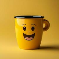 adorável café copo persona em amarelo pano de fundo, esportivo uma sorrir cópia de amigáveis atmosfera para social meios de comunicação postar Tamanho ai gerado foto