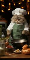 engraçado gato prepara Comida dentro a cozinha. generativo ai foto