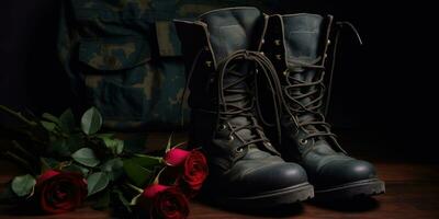 de soldado sapatos e flores dia do lembrança. generativo ai foto