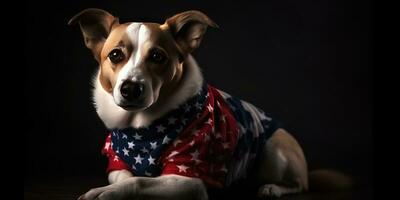 fofa cachorro vestido dentro nos nacional cores. Julho 4º é independência dia do a Unidos estados do América. generativo ai foto