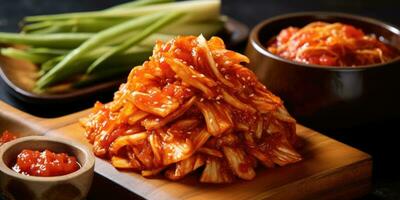 delicioso Kimchi prato dentro coreano restaurante. generativo ai foto