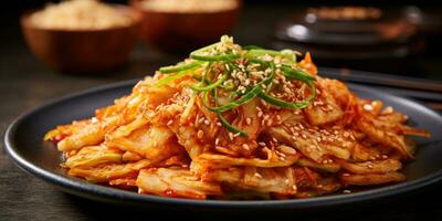 delicioso Kimchi prato dentro coreano restaurante. generativo ai foto