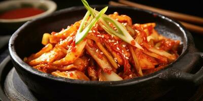 delicioso Kimchi prato dentro coreano restaurante. generativo ai foto