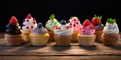 delicioso bolos de copo. apetitoso bolos de copo em uma pastel fundo. generativo ai foto