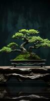 bonsai árvore em uma Sombrio fundo. minimalismo. generativo ai foto
