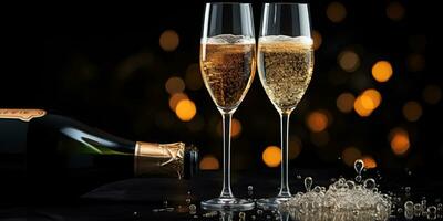 uma vidro do champanhe em uma Sombrio fundo. celebração beber.generativo ai foto